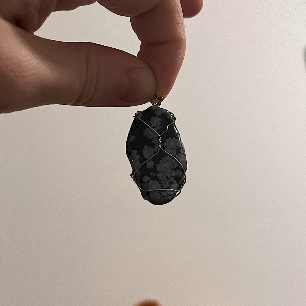 Handmade Wrapped Snowflake Obsidian Pendant